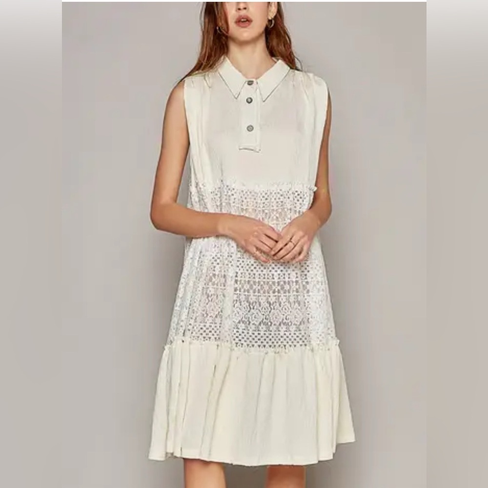 POL Sleeveless Cream Lace Dress